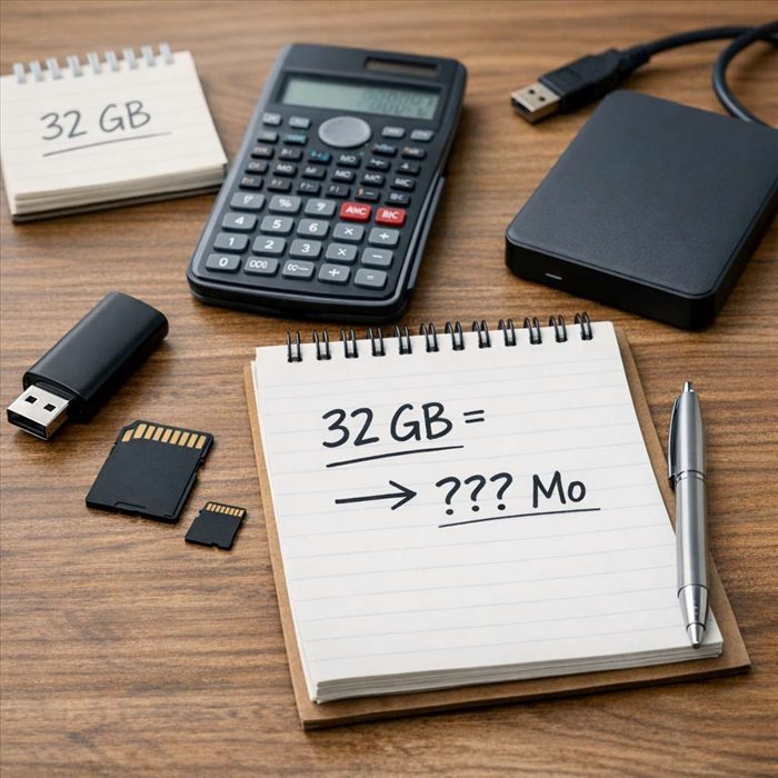 Convertir 32 Go en Mo : la méthode simple et exacte